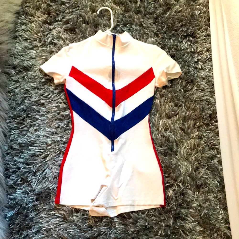 Blue and red romper
